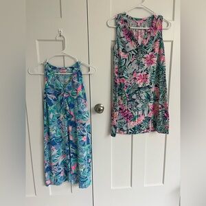 Lilly Pulitzer XS Lot Of 2 Floral Sleeveless Ruffle Shift Dress Tropical Coastal